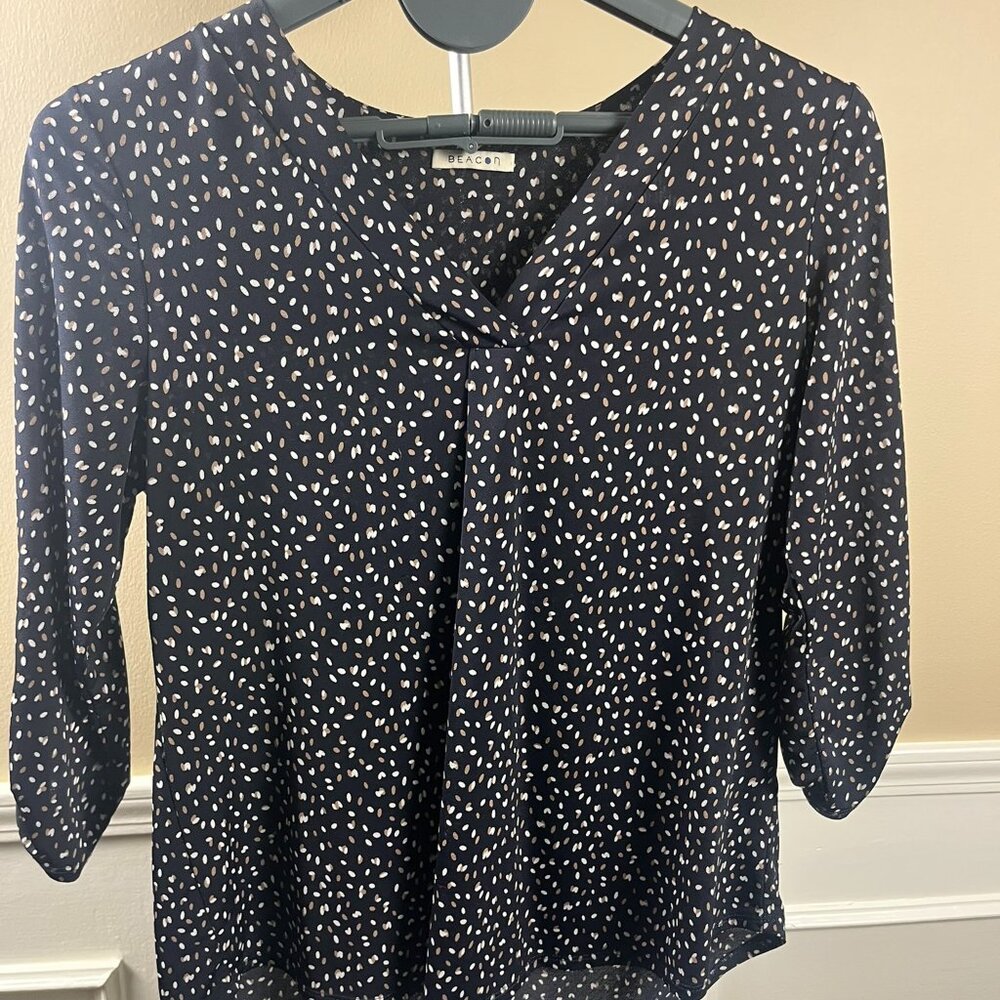 Stitch Fix Beacon Patty Roll Tab Knit Top - L - Navy